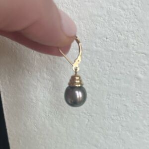 Tahitian black pearl earrings with gold - purchased in Bora Bora.
